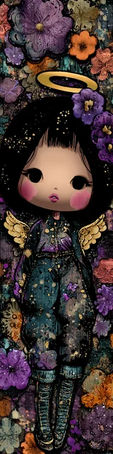 Free kawaii angel bookmark featuring purple and gold kawaii angel